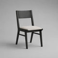 Chaise de salle à manger en bois massif et tissu, dossier rectangulaire, noir et beige clair, 47 x 52 x 83 cm