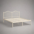 Cadre de lit double en acier blanc cassé 140 × 190 cm avec sommier à lattes et tête de lit arquée