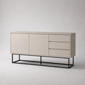 Buffet bas rectangulaire 2 portes et 3 tiroirs en MDF et acier, beige et noir, 160 × 40 × 80 cm