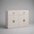 Lot de 2 buffets de rangement en panneaux de particules mélaminés, 1 tiroir et 2 portes chacun, blanc cassé et noir, 70 × 40 × 100 cm par buffet, largeur totale 140 cm