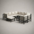 Salon de jardin modulable 9 pièces en acier avec coussins écrus, gris anthracite, forme en U, 320 × 260 × 78 cm