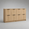 Buffet de rangement rectangulaire à 8 portes en panneaux de particules mélaminés, chêne clair et noir, 180 × 40 × 90 cm